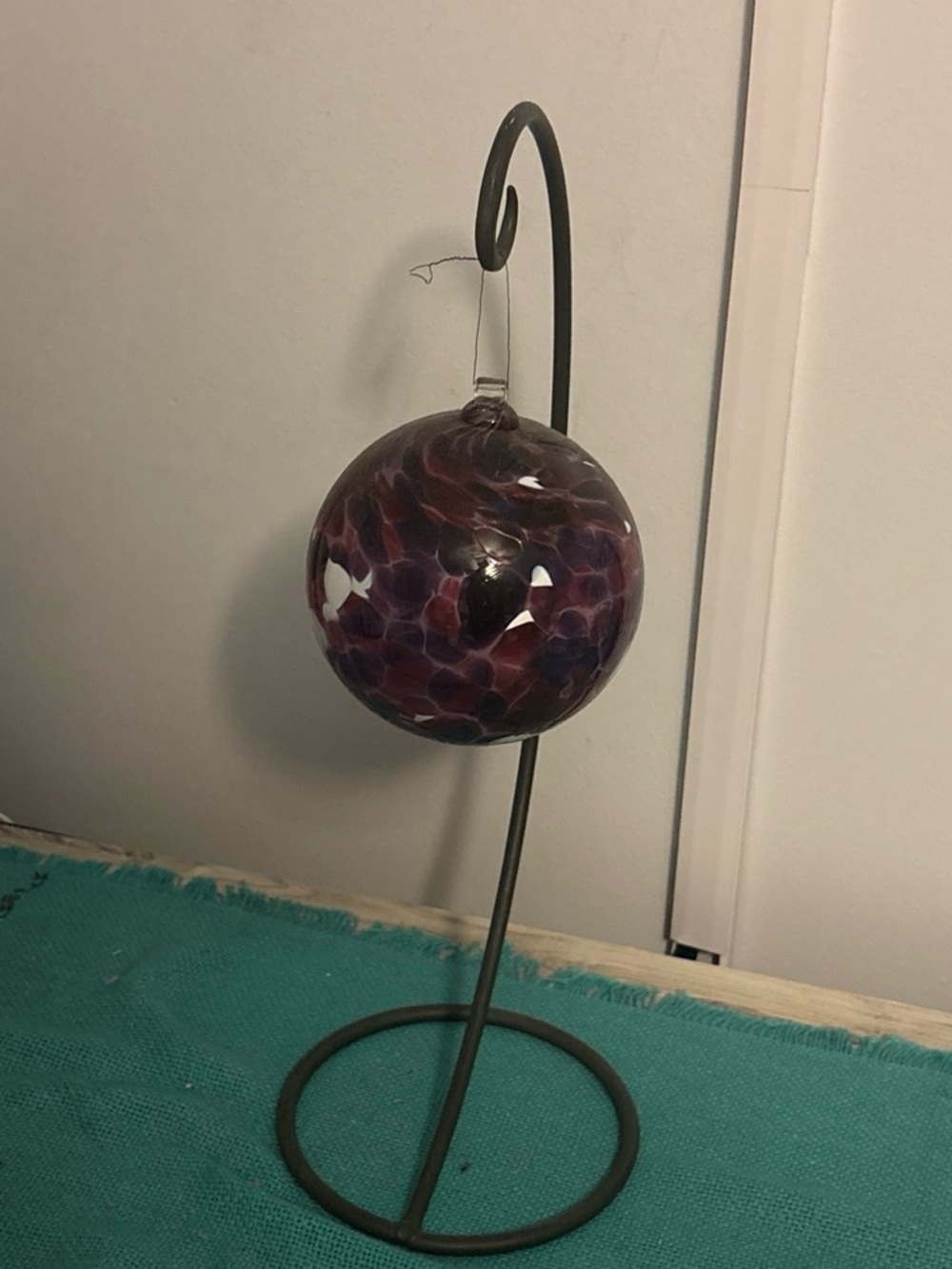 Handblown Glass Orb with Speckled Plum Pattern